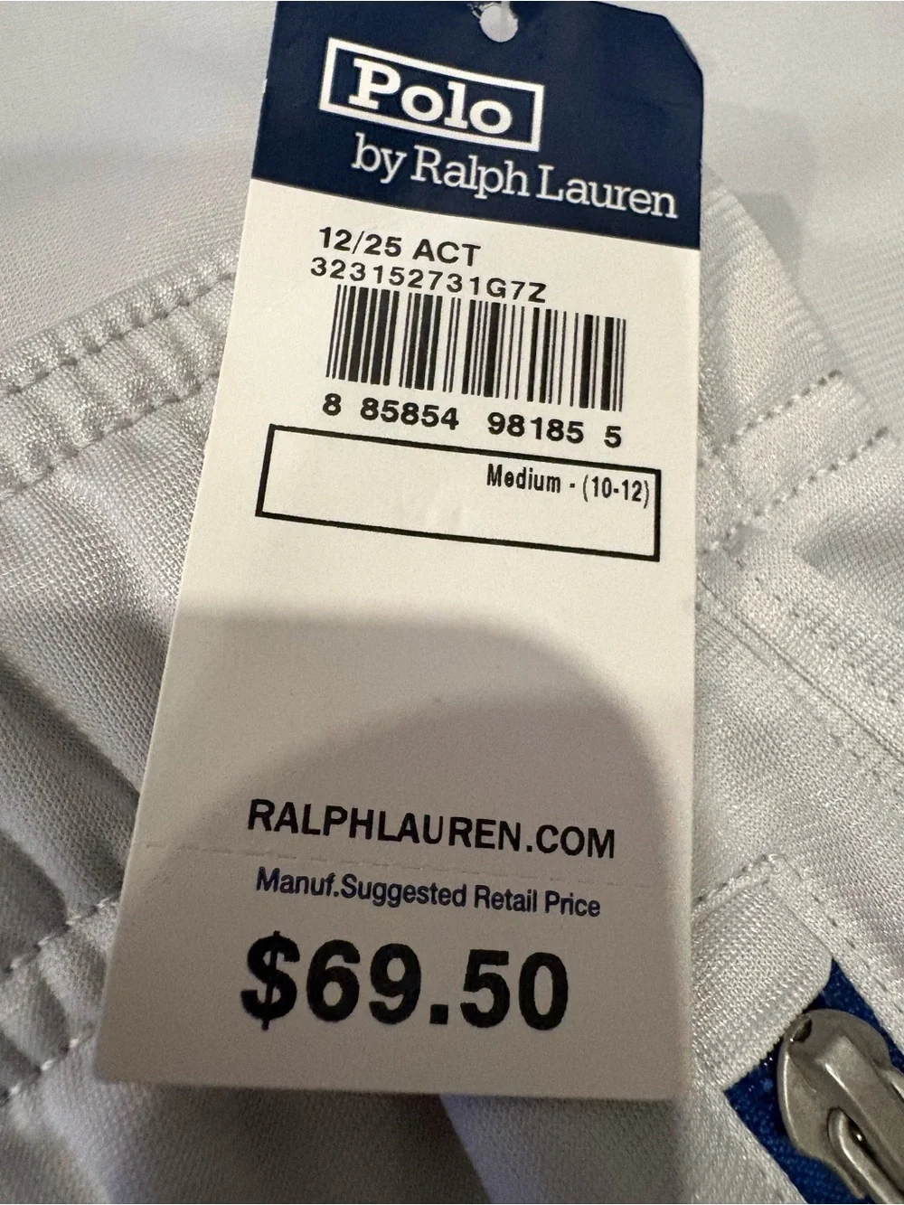 Ralph Lauren White Track Pants with Blue Zip Trim